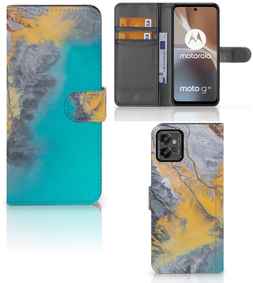 Motorola Moto G32 Bookcase Marble Blue Gold