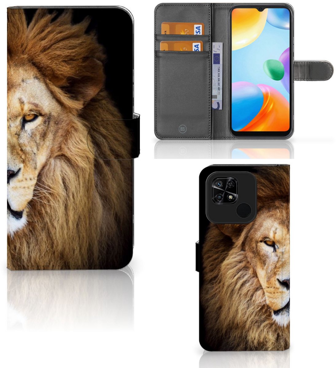 Xiaomi Redmi 10C Telefoonhoesje met Pasjes Leeuw