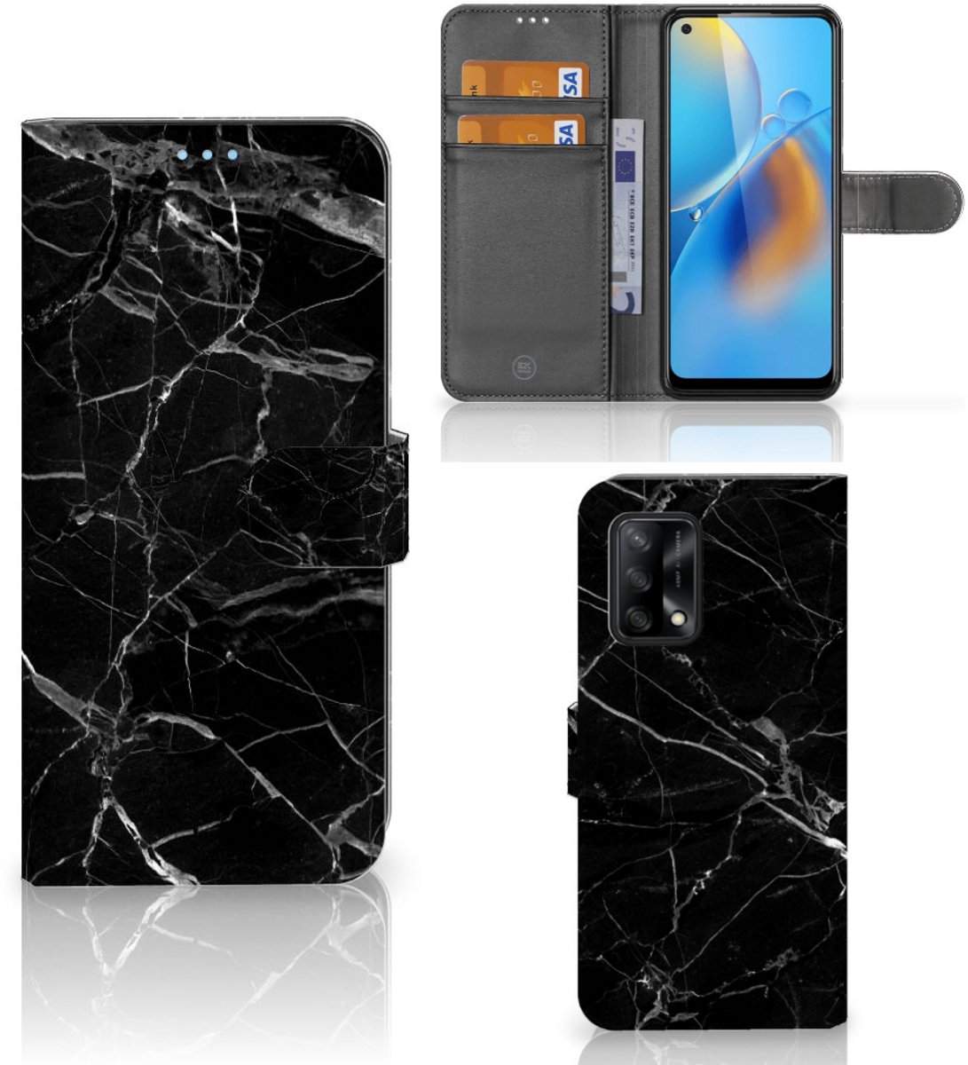 OPPO A74 4G Bookcase Marmer Zwart - Origineel Cadeau Vader