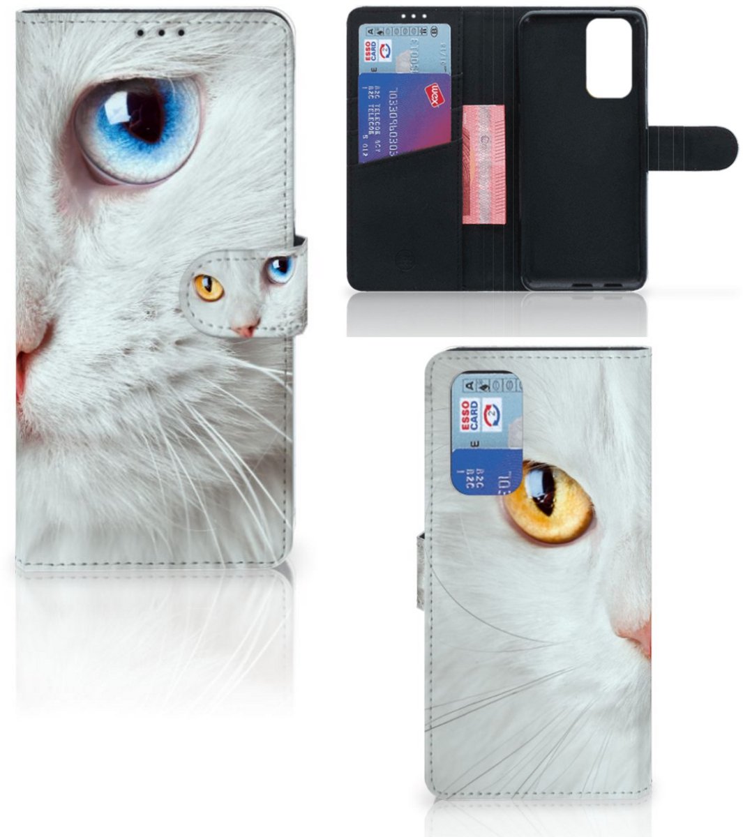 OnePlus 9 Pro Telefoonhoesje met Pasjes Witte Kat