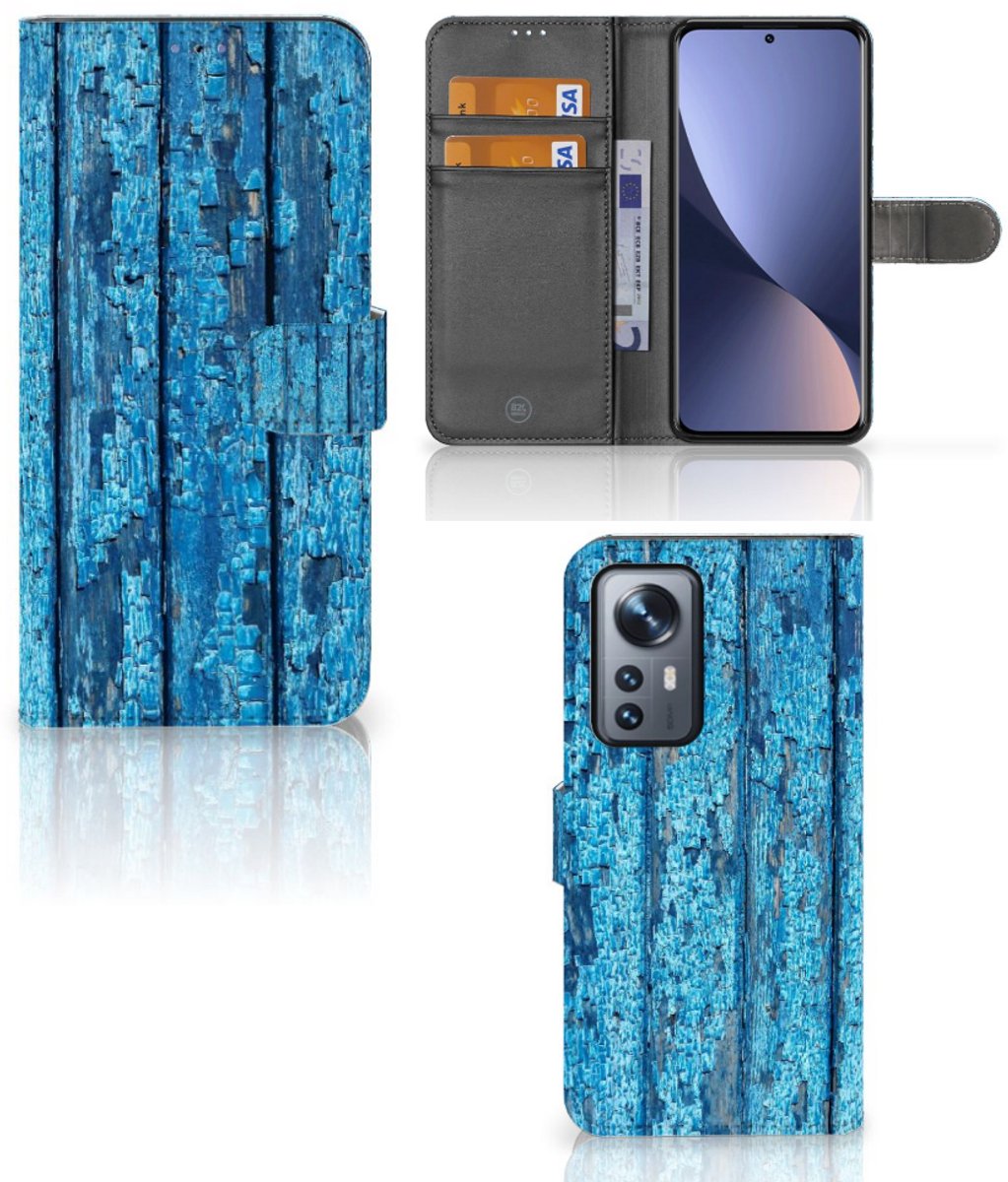 Xiaomi 12 Pro Book Style Case Wood Blue