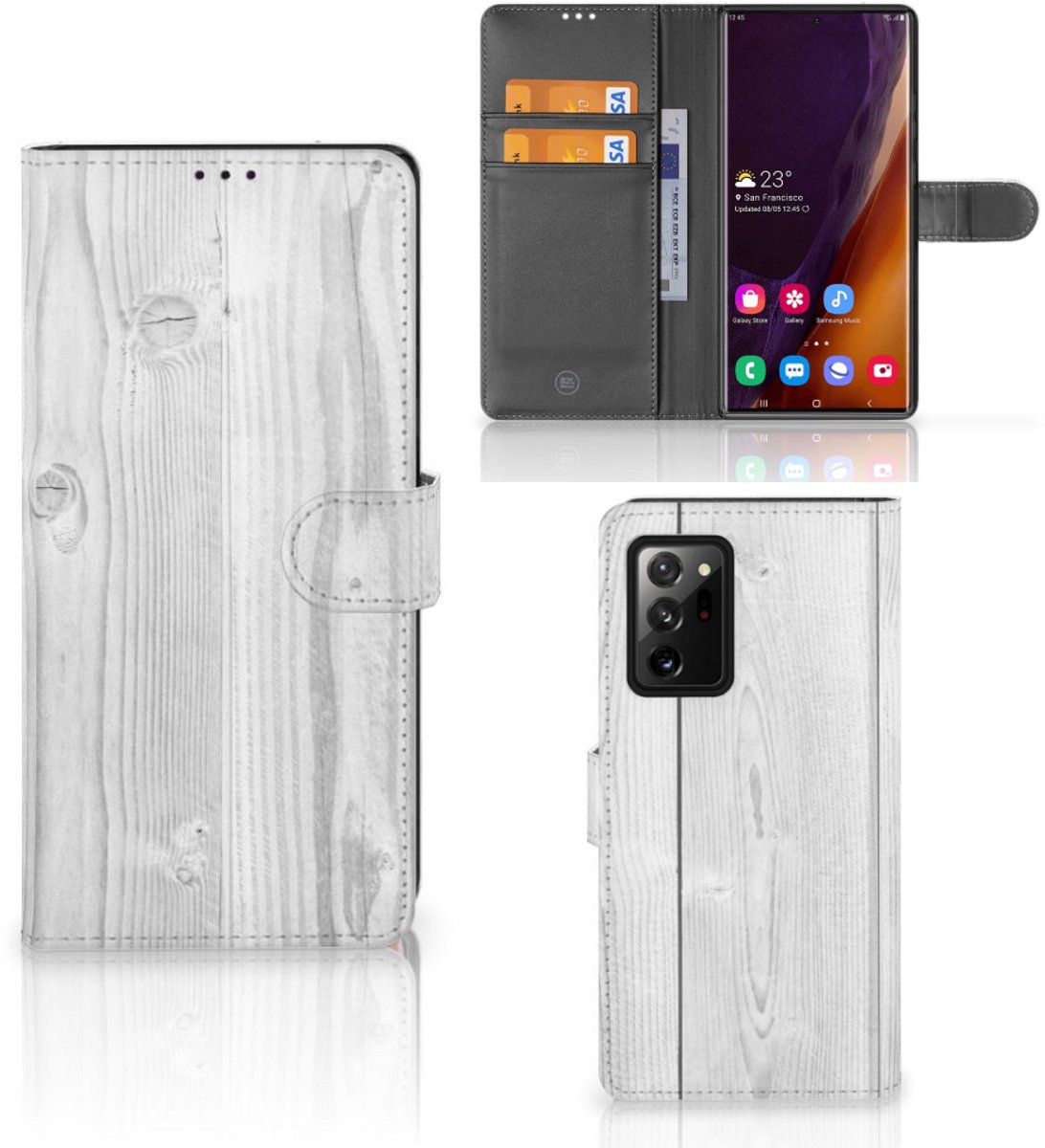Samsung Galaxy Note20 Ultra Book Style Case White Wood