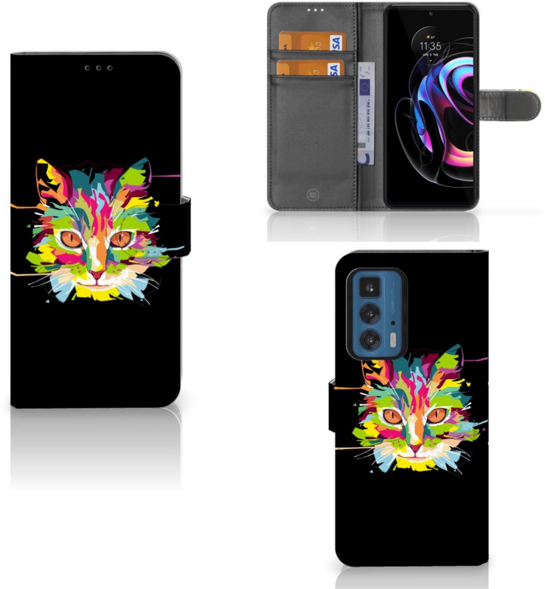 Book Case voor Motorola Edge 20 Pro Leuk Hoesje Cat Color