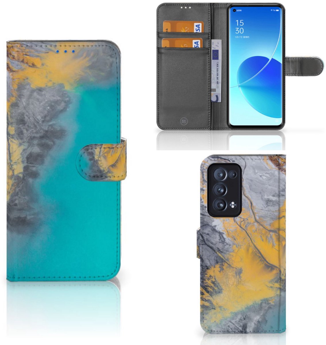OPPO Reno 6 Pro Plus 5G Bookcase Marble Blue Gold