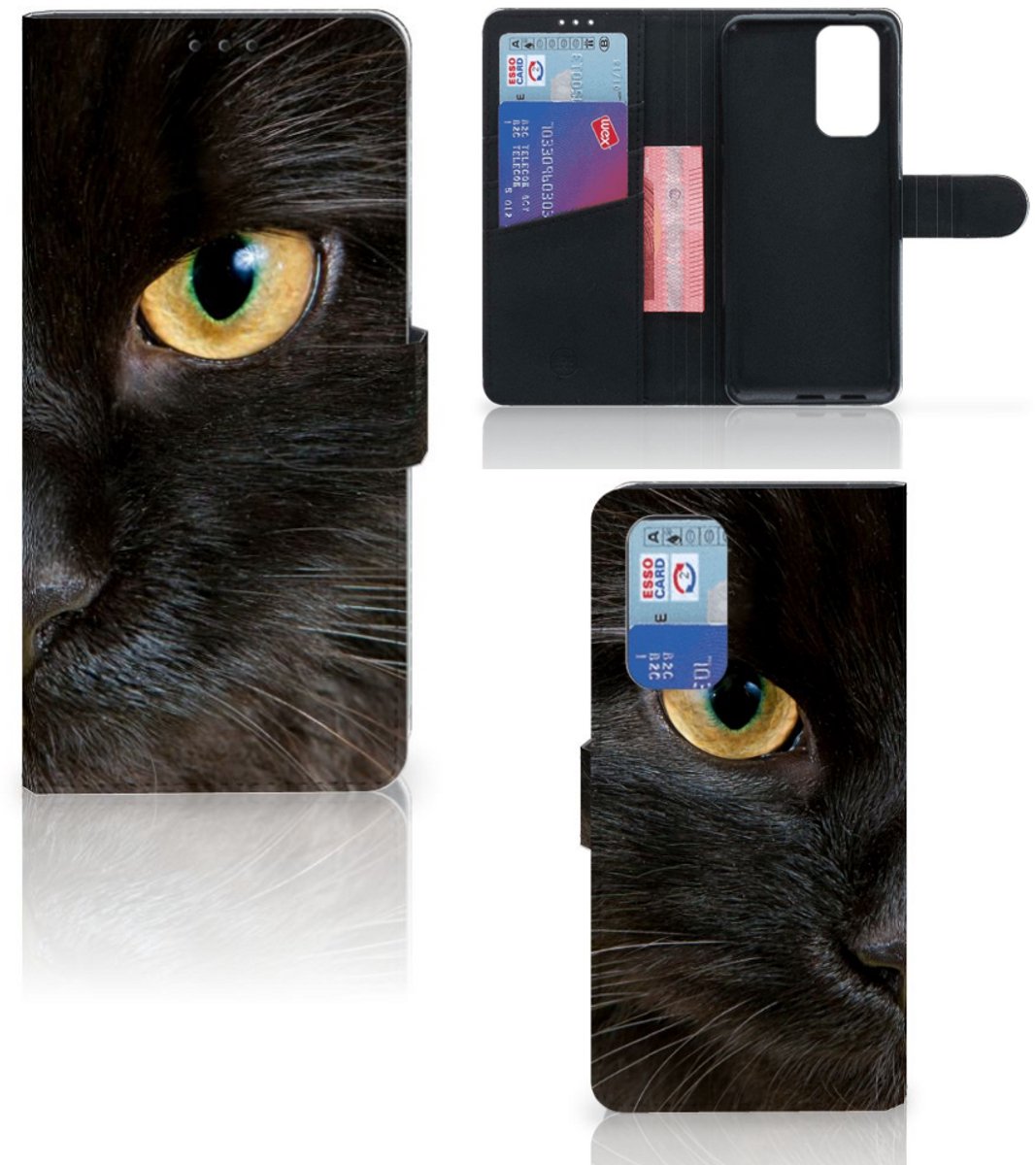 OnePlus 9 Pro Telefoonhoesje met Pasjes Zwarte Kat
