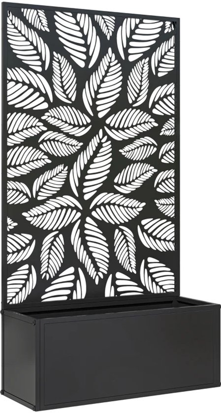 Foto: Plantenbak met klimrek privacyscherm bloembak bloembed tuinbed weerbestendig plantenrek perfect voor bloemen en klimplanten voor tuin terras balkon metaal 61 x 23 x 113 cm zwart