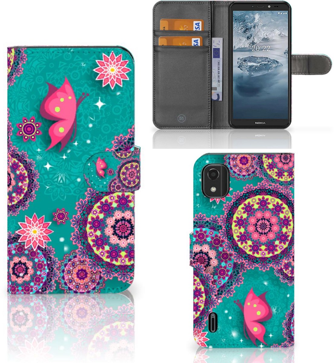 Nokia C2 2nd Edition Hoesje Cirkels en Vlinders