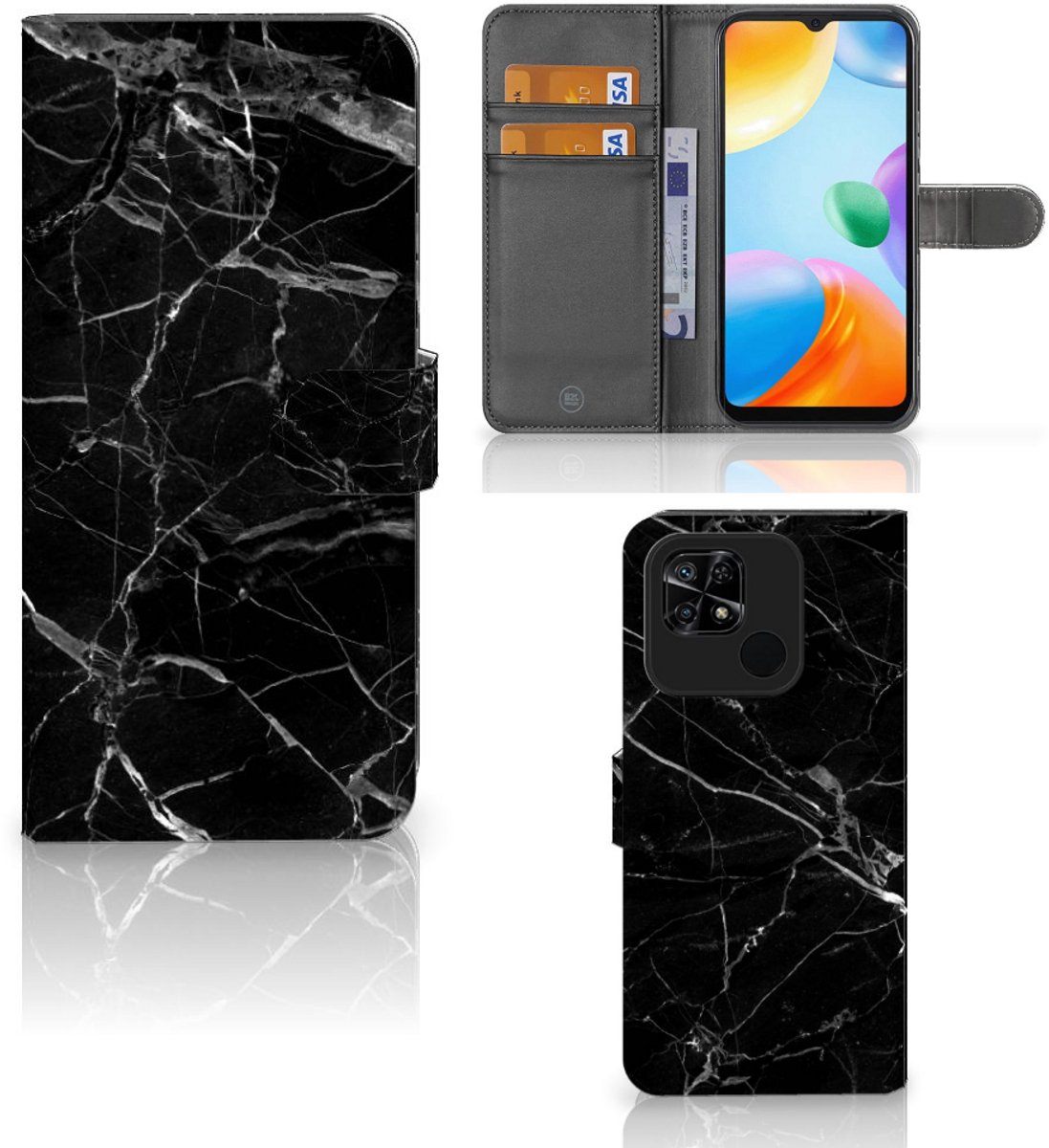 Book Case voor Xiaomi Redmi 10C Bookcase Marmer Zwart - Origineel Cadeau Vader