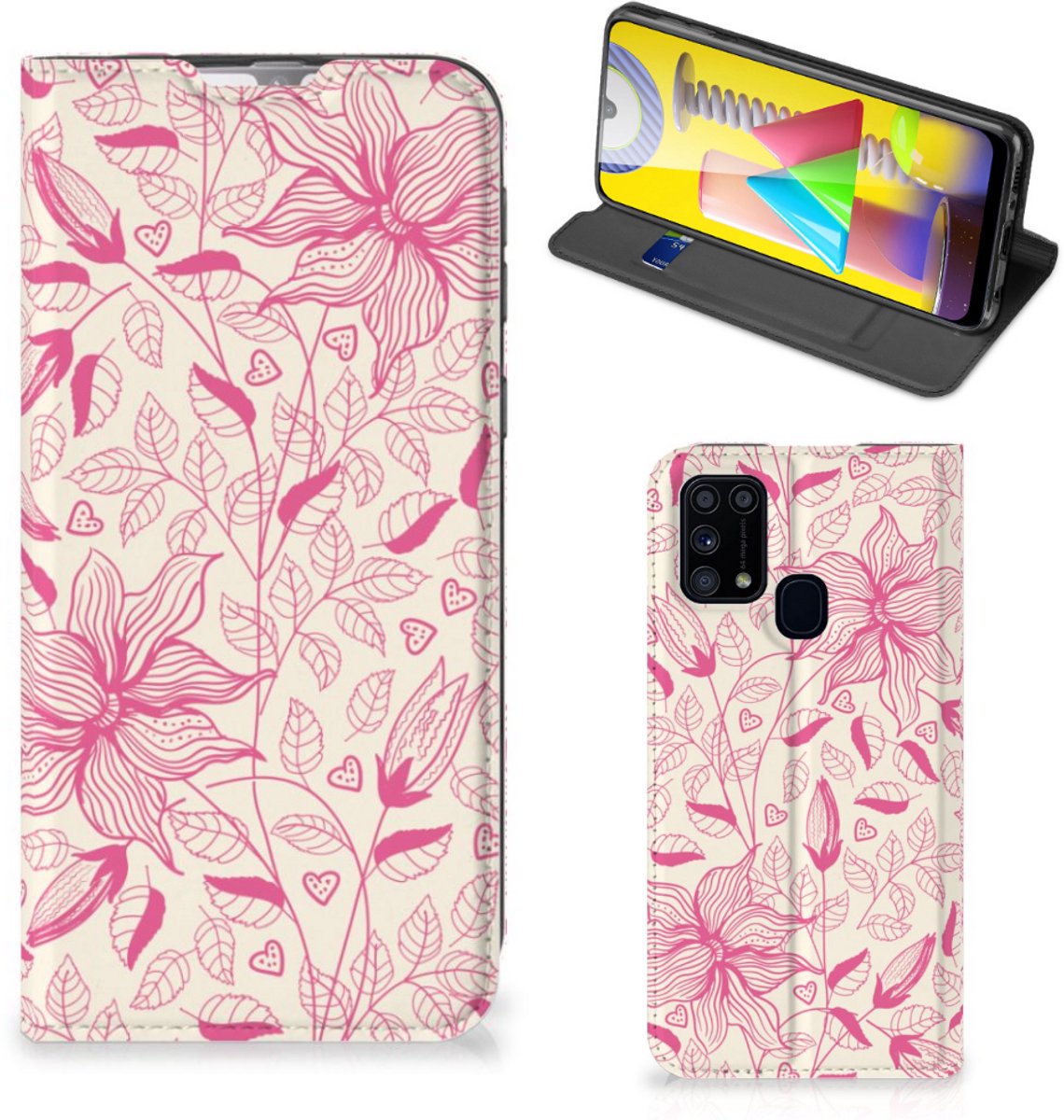 Samsung Galaxy M31 Smart Cover Pink Flowers