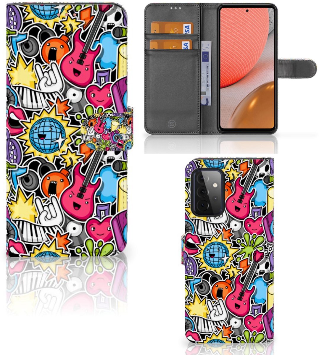 Samsung Galaxy A72 Wallet Case met Pasjes Punk Rock