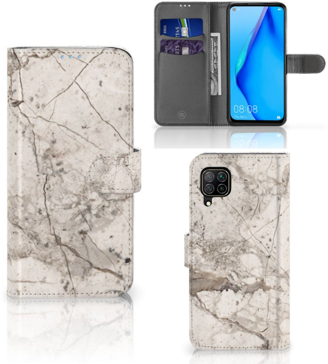 Huawei P40 Lite Bookcase Marmer Beige