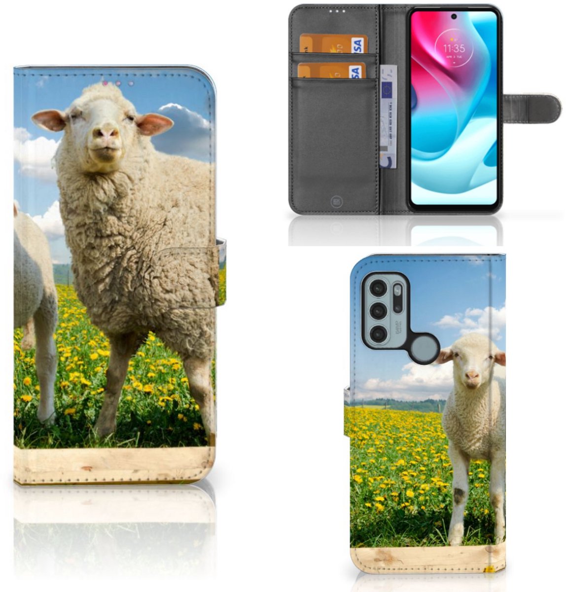 Motorola Moto G60s Telefoonhoesje met Pasjes Schaap en Lammetje