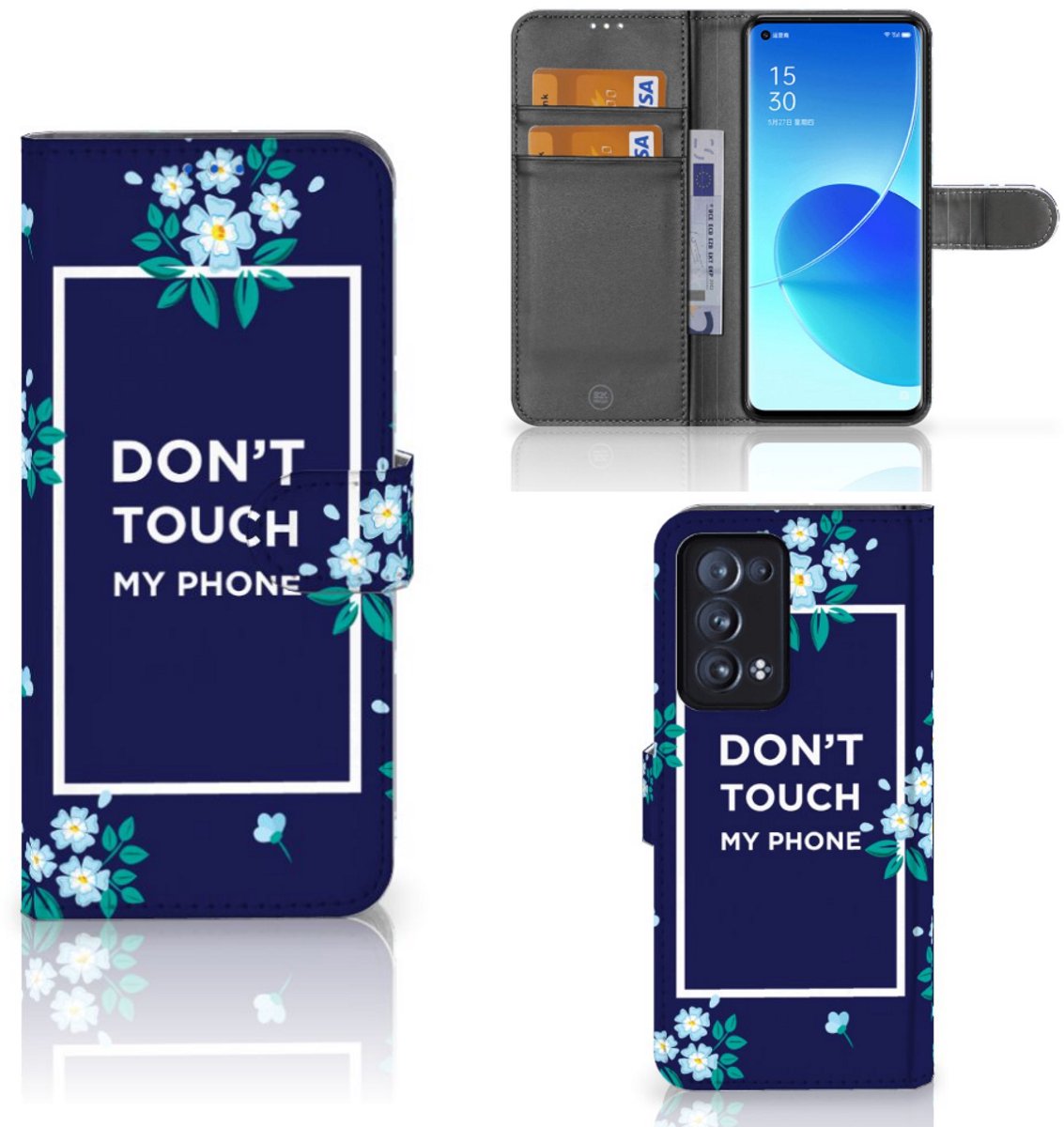 OPPO Reno 6 Pro Plus 5G Portemonnee Hoesje Flowers Blue DTMP