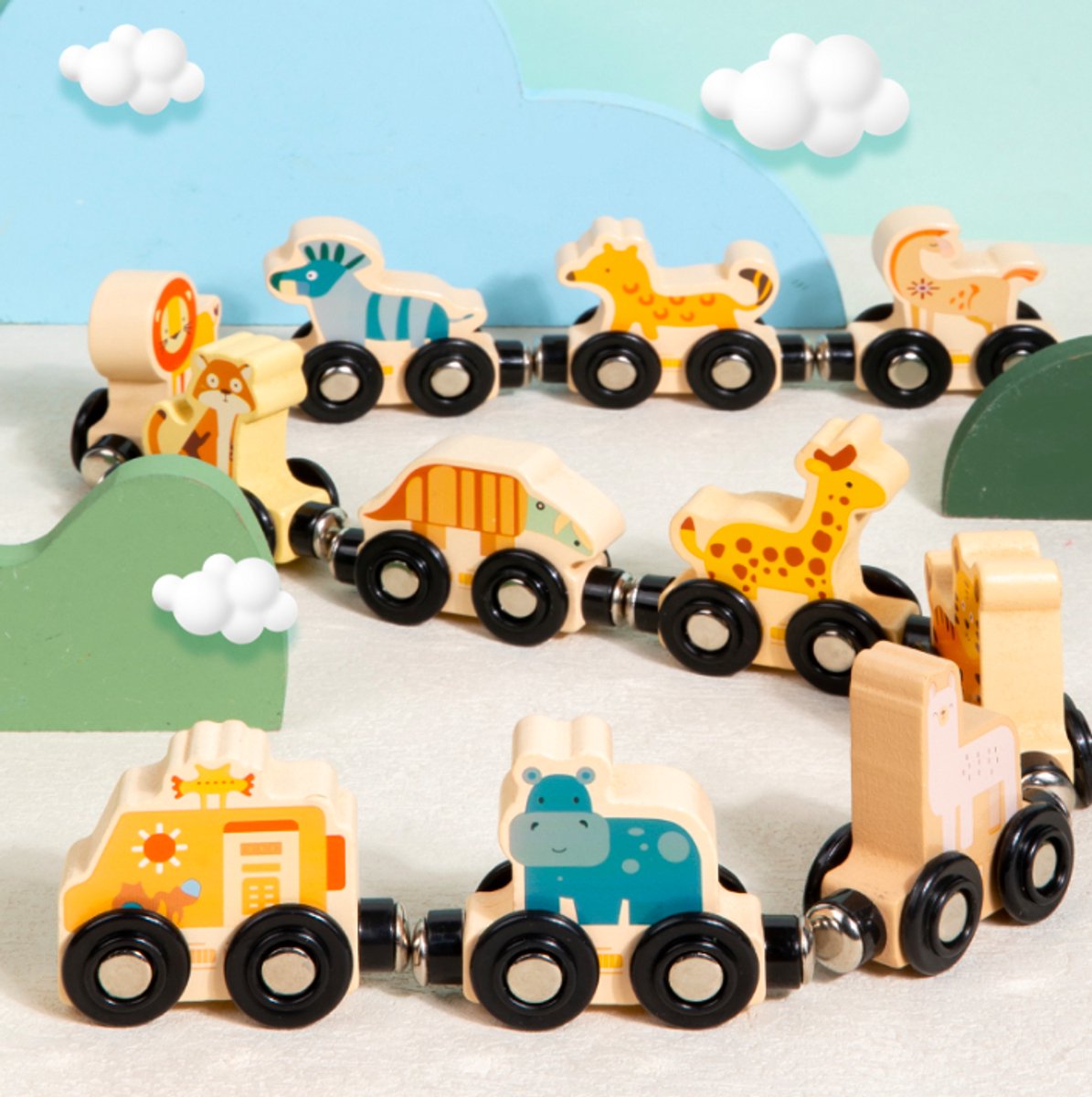 The bloei Magnetisch Houten Treinspeelgoed (Dier) | Stimuleert Creativiteit en Probleemoplossing, Bouwt Motorische Vaardigheden en Focus, Mix & Match met Magnetische Koppelingen, Duurzaam FSC-Hout en Veilige Verf, Schermvrij Fantasierijk Spel