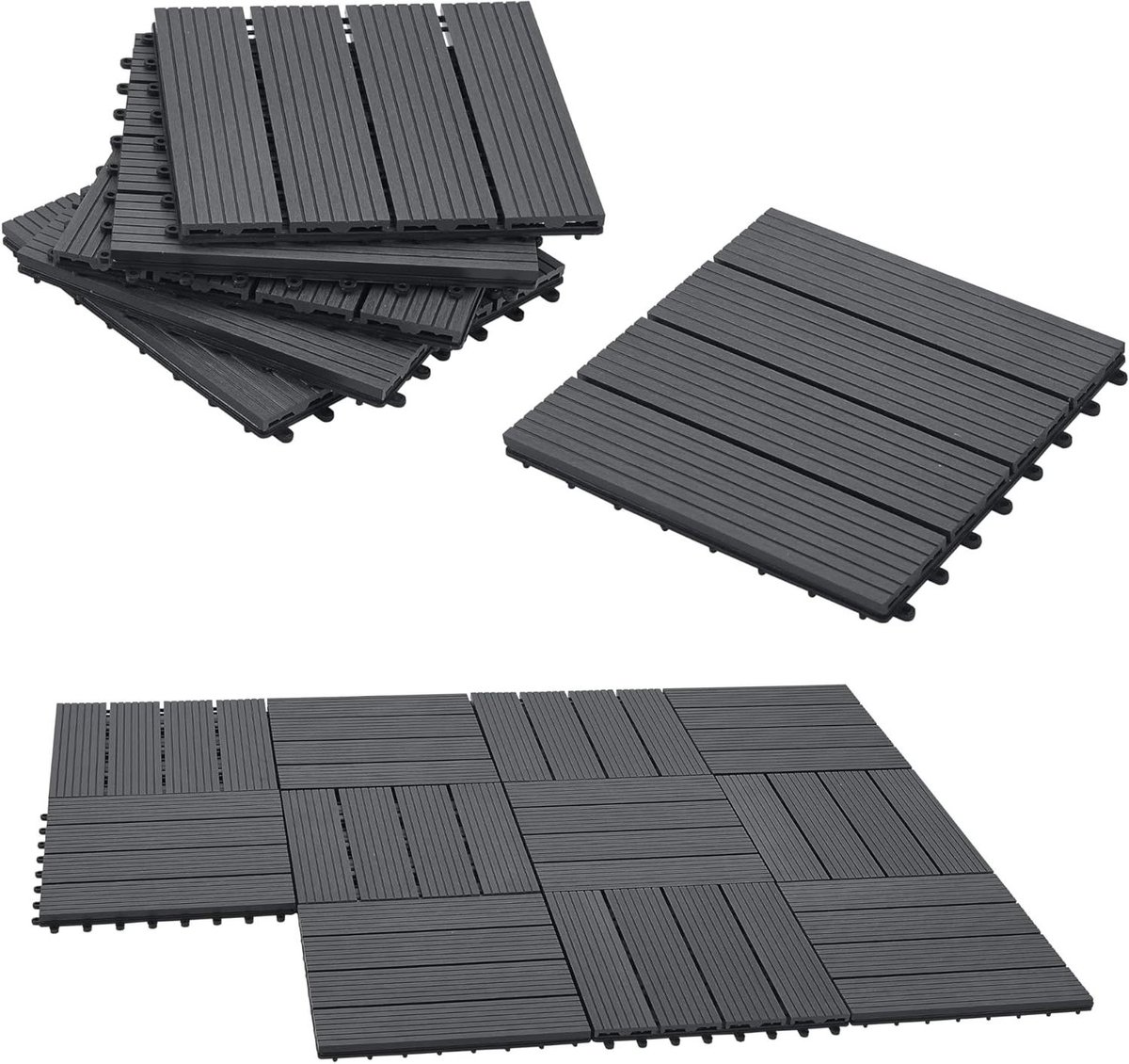 Terrastegels WPC - Vlondertegels Kliktegels - Buiten Terras - Zelfklevend Systeem - 1 m² - Donkergrijs