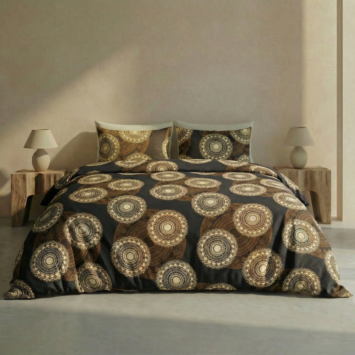 SENZA DONNA 100% Premium Katoen Satijn Dekbedovertrek 140x200/220-1x60x70 cm ( 260 cm Lang ) CIRCLES