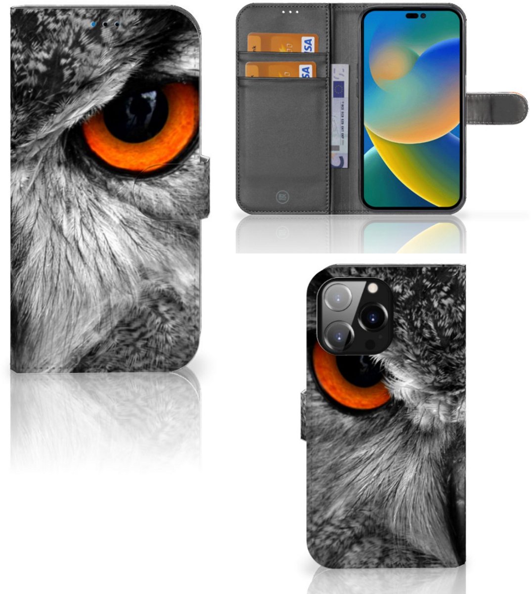 iPhone 14 Pro Max Telefoonhoesje met Pasjes Uil