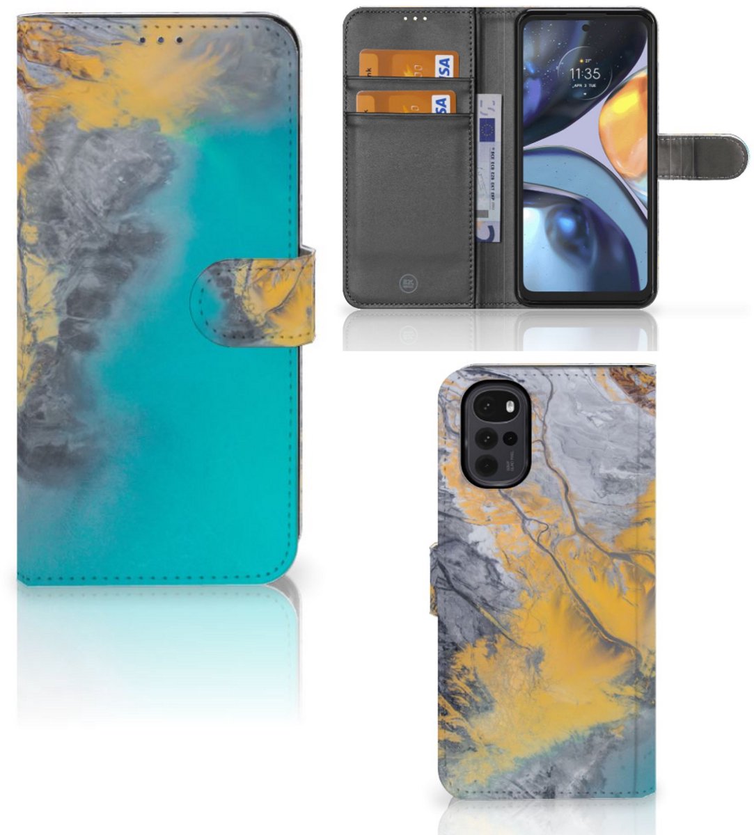 Motorola Moto G22 Bookcase Marble Blue Gold