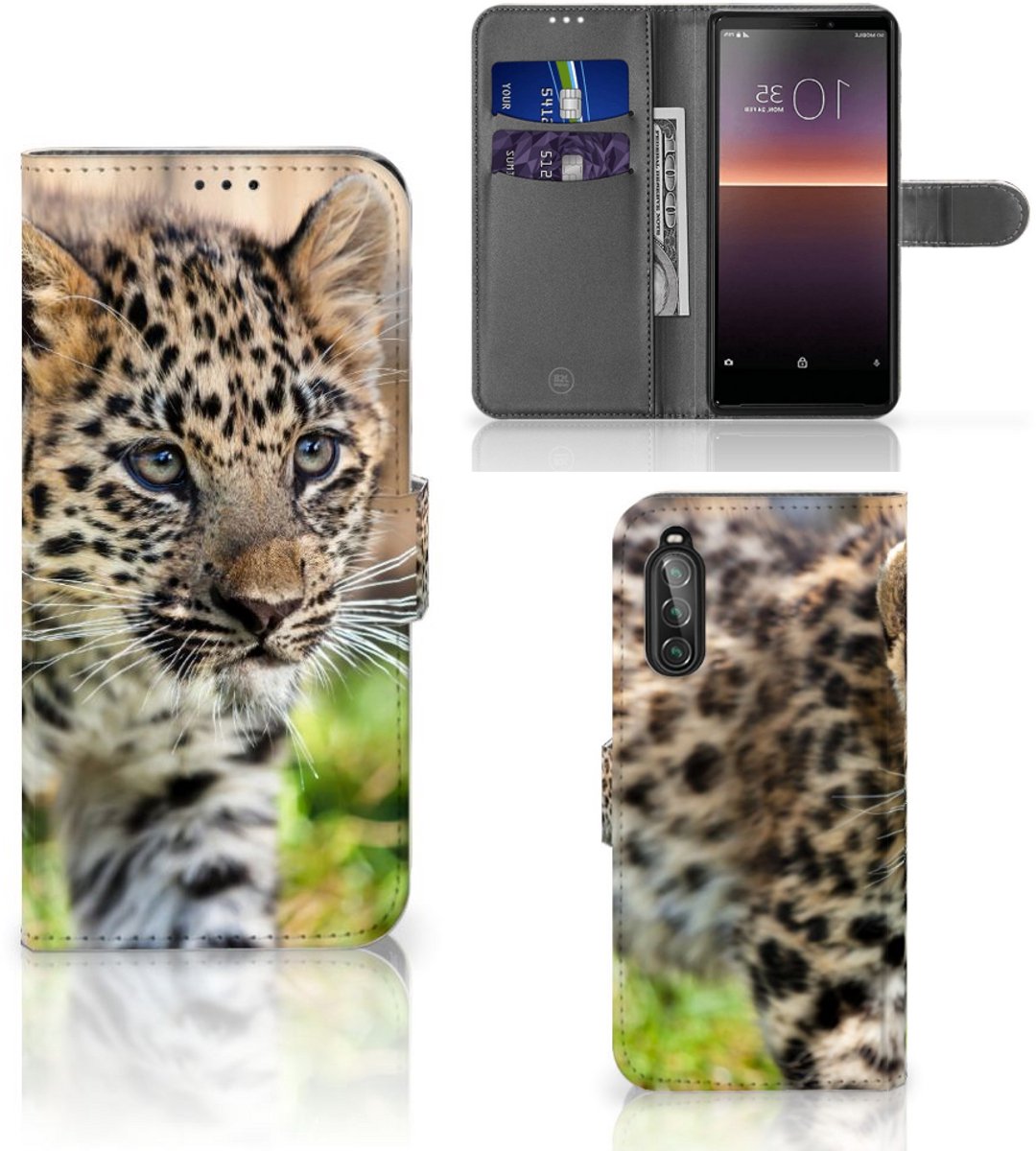 Sony Xperia 10 II Telefoonhoesje met Pasjes Baby Luipaard