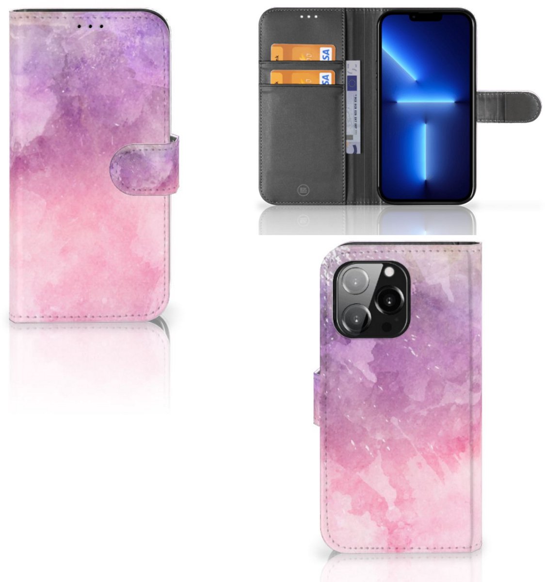 Book Case voor Hoesje iPhone 13 Pro Pink Purple Paint
