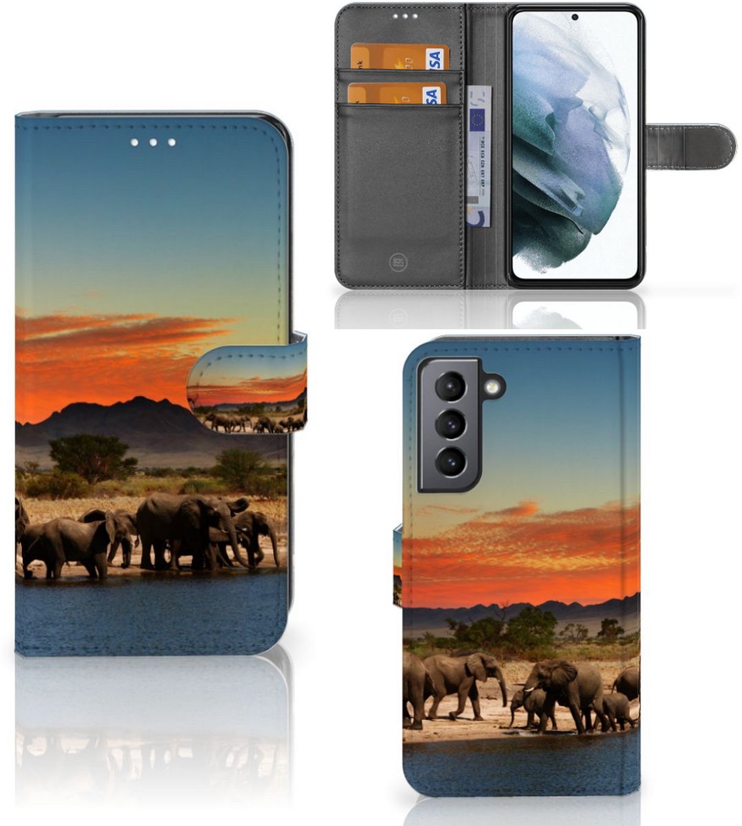 Samsung Galaxy S21 FE Telefoonhoesje met Pasjes Olifanten