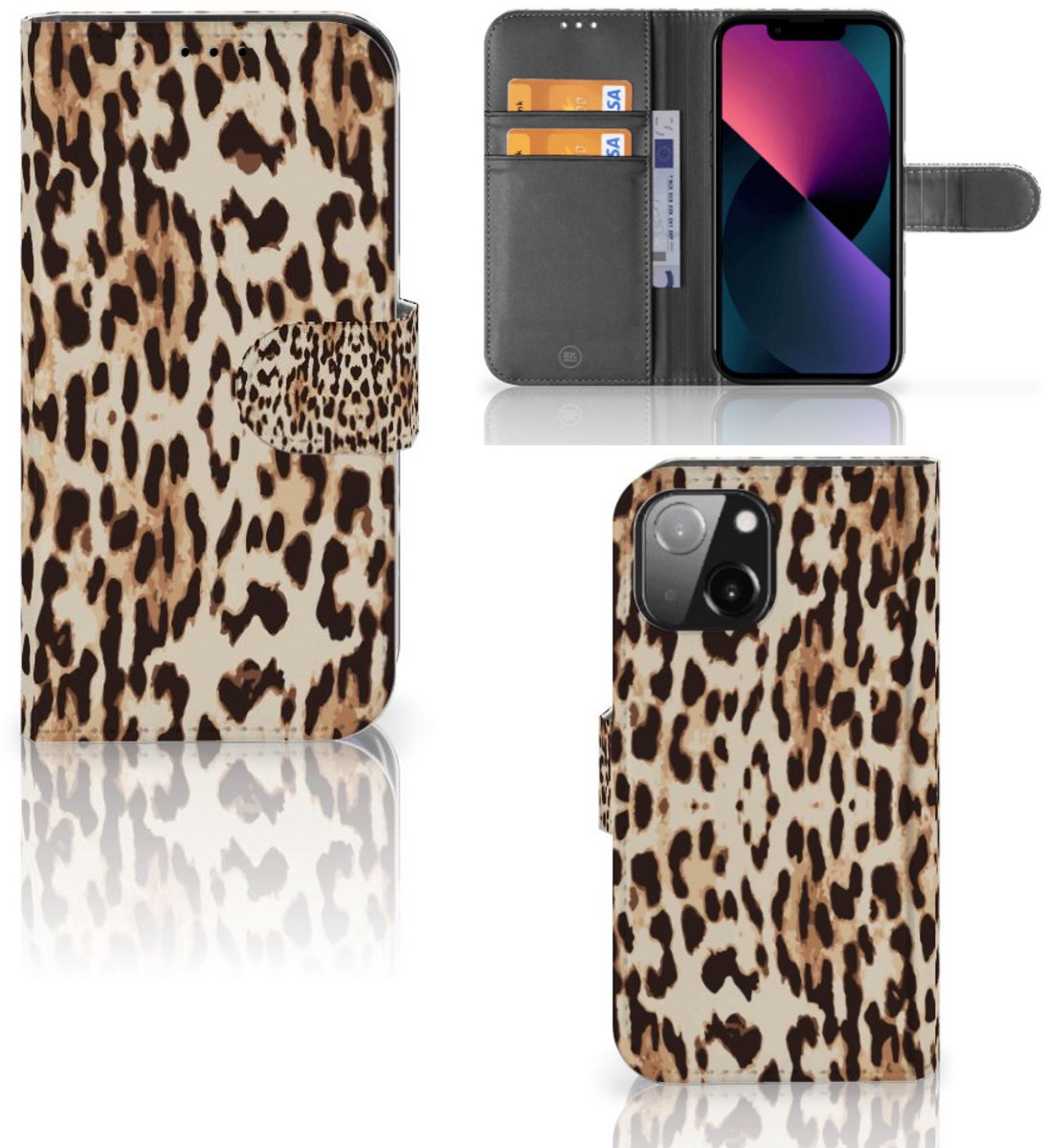 iPhone 13 Mini Telefoonhoesje met Pasjes Leopard
