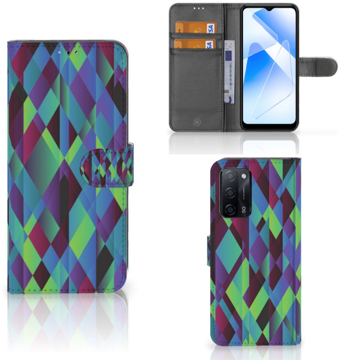 OPPO A16/A16s/A54s Book Case Abstract Green Blue