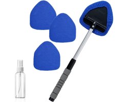 5-delige set - Voorruitreinigingsgereedschap met uitschuifbare handgreep - Ruitenwisser - 3 vervangende doekjes + 1 spuitfles van 100 ml - Blauw - Autoruitenwissers