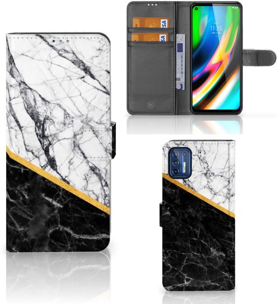 Motorola Moto G9 Plus Bookcase Marmer Wit Zwart - Origineel Cadeau Man