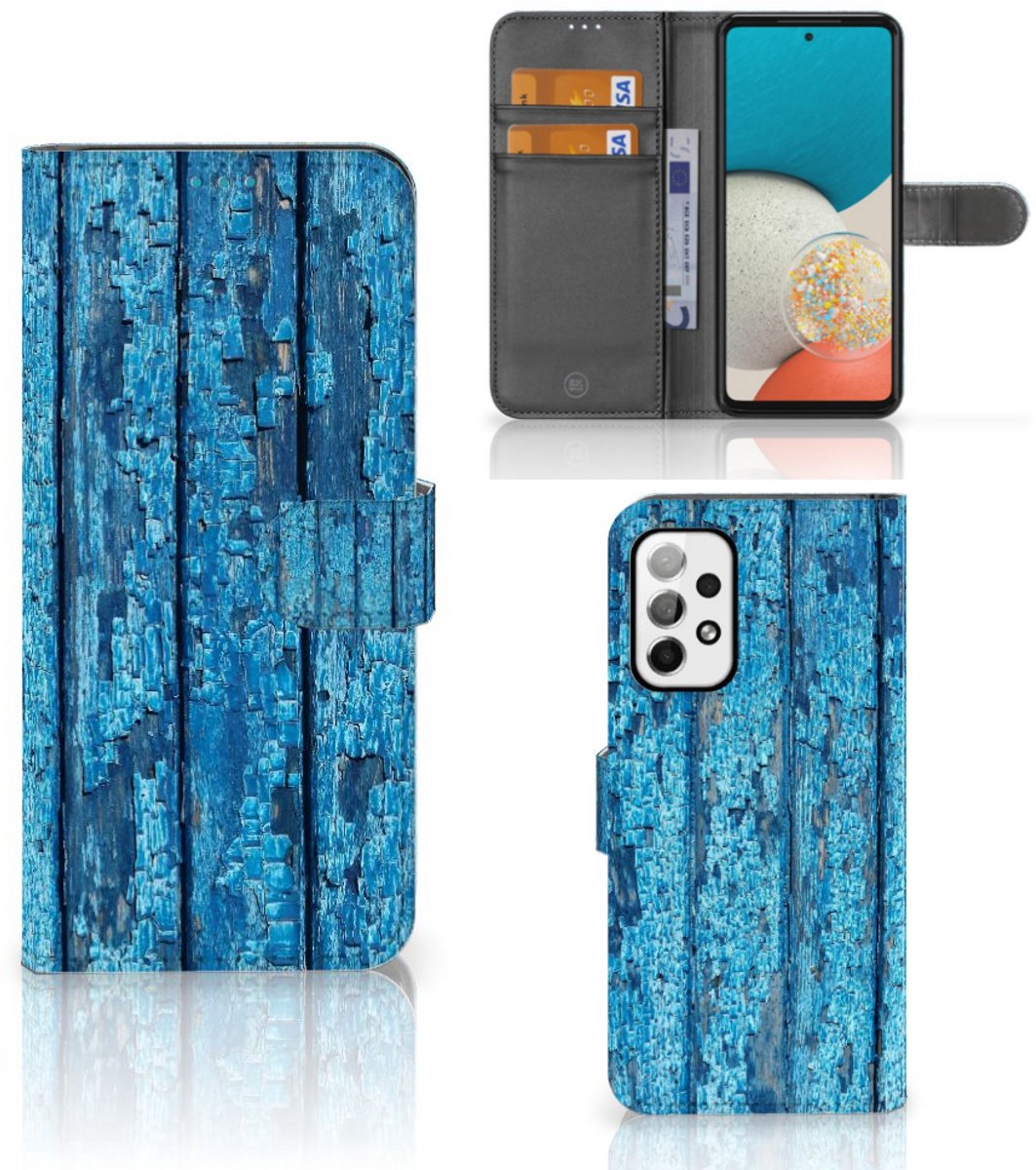 Book Case voor Samsung Galaxy A73 5G Book Style Case Wood Blue