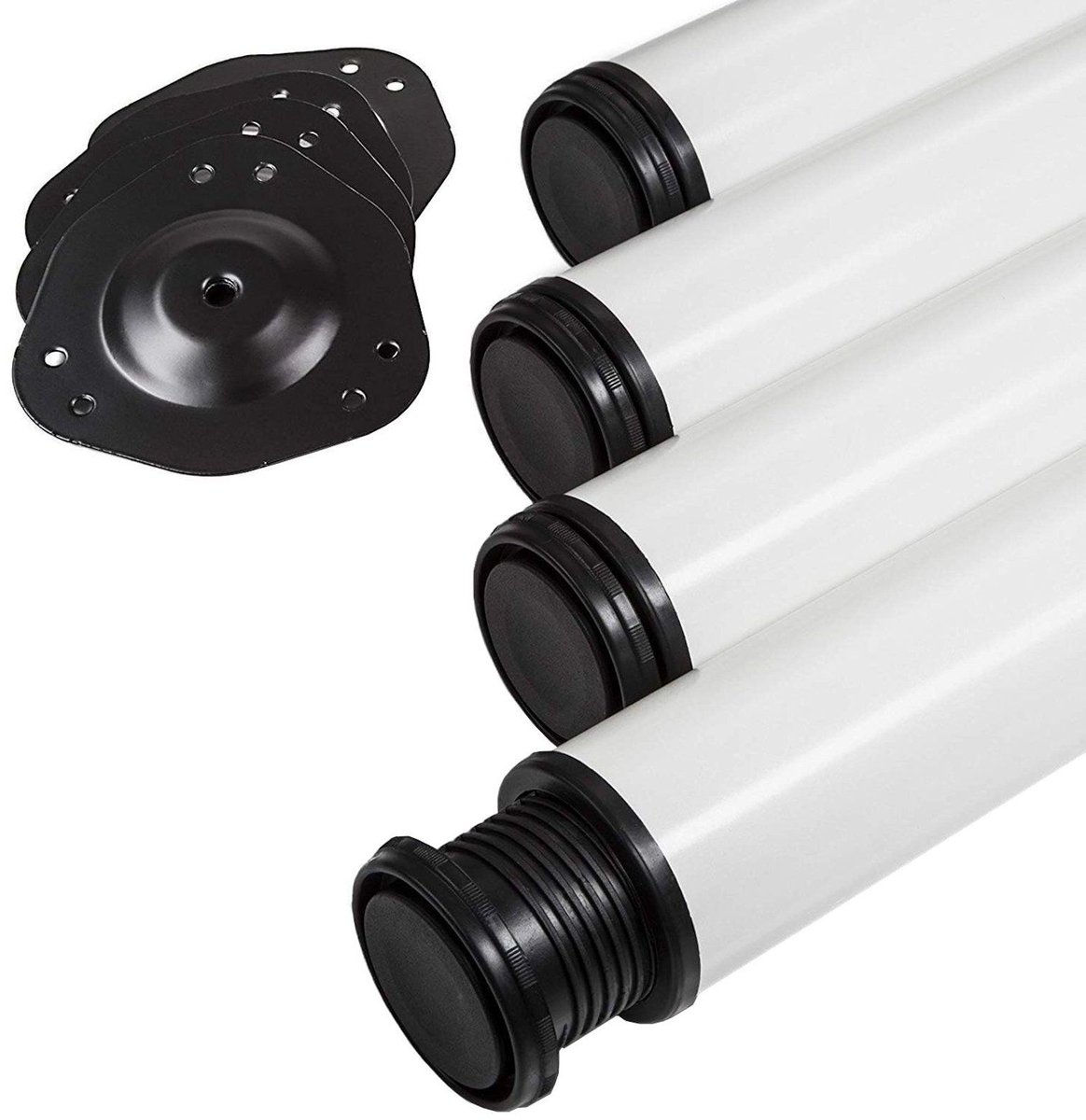 Sotech 4 stuks Tafelpoten Hoogte 820 mm Ø 76 / 80 mm staal met wit oppervlak belastbaar tot 300 kg (75 kg per stuk) met 32 mm hoogteverstelling
