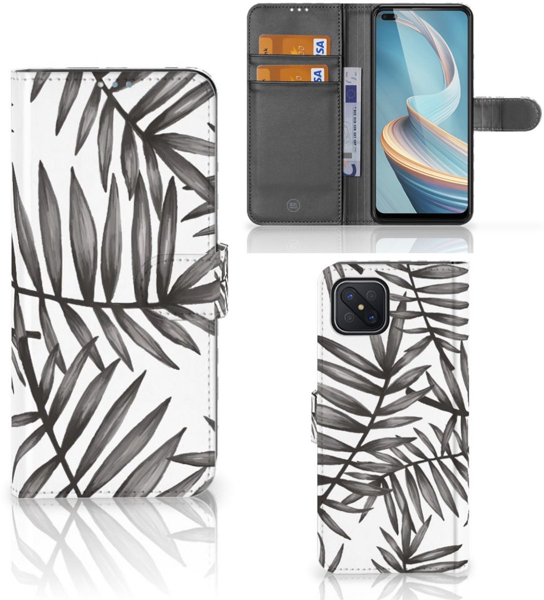 OPPO Reno4 Z Hoesje Leaves Grey