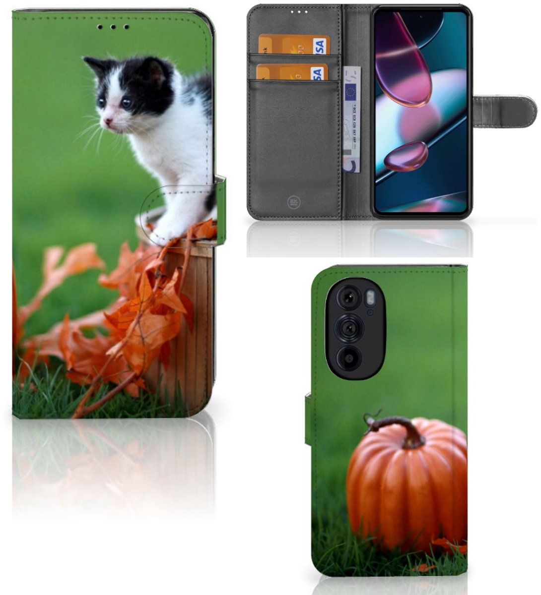 Book Case voor Motorola Edge 30 Pro Telefoonhoesje met Pasjes Kitten