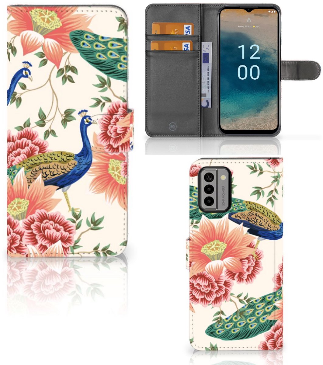 Telefoonhoesje met Pasjes voor Nokia G22 Pink Peacock