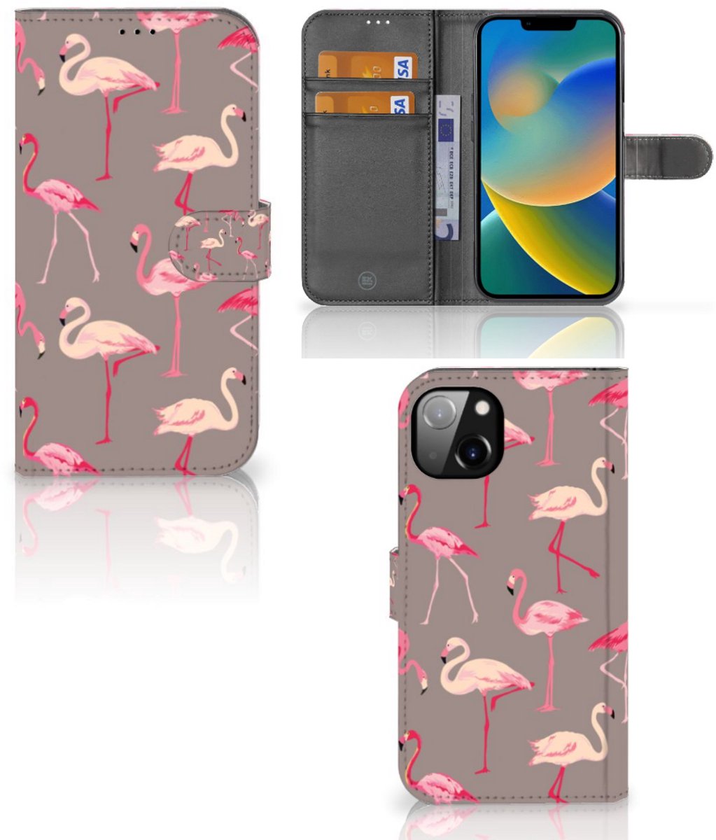 iPhone 14 Plus Telefoonhoesje met Pasjes Flamingo