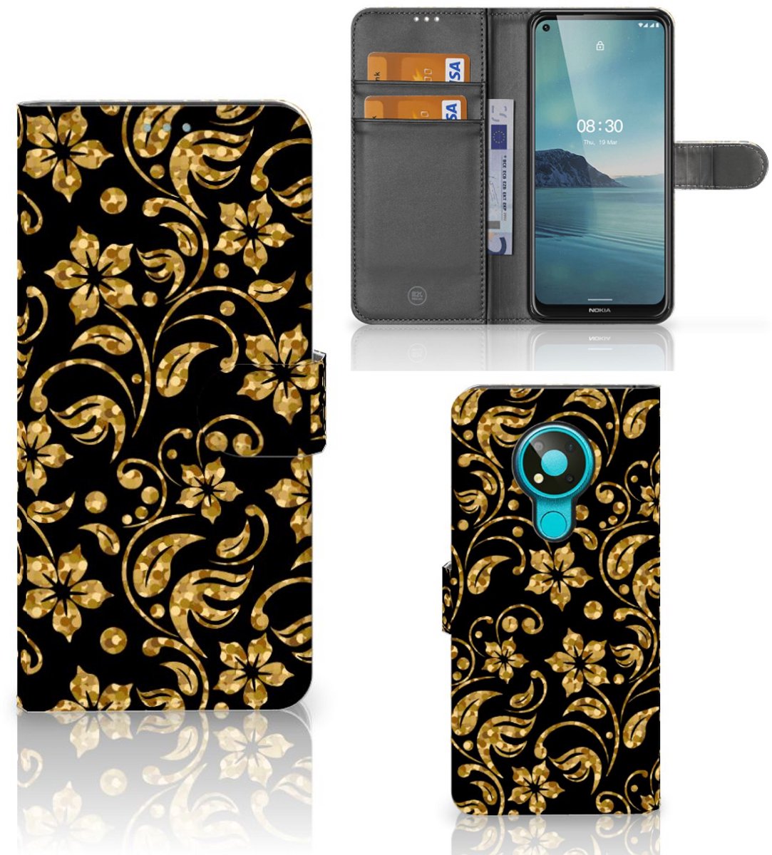 Nokia 3.4 Hoesje Gouden Bloemen