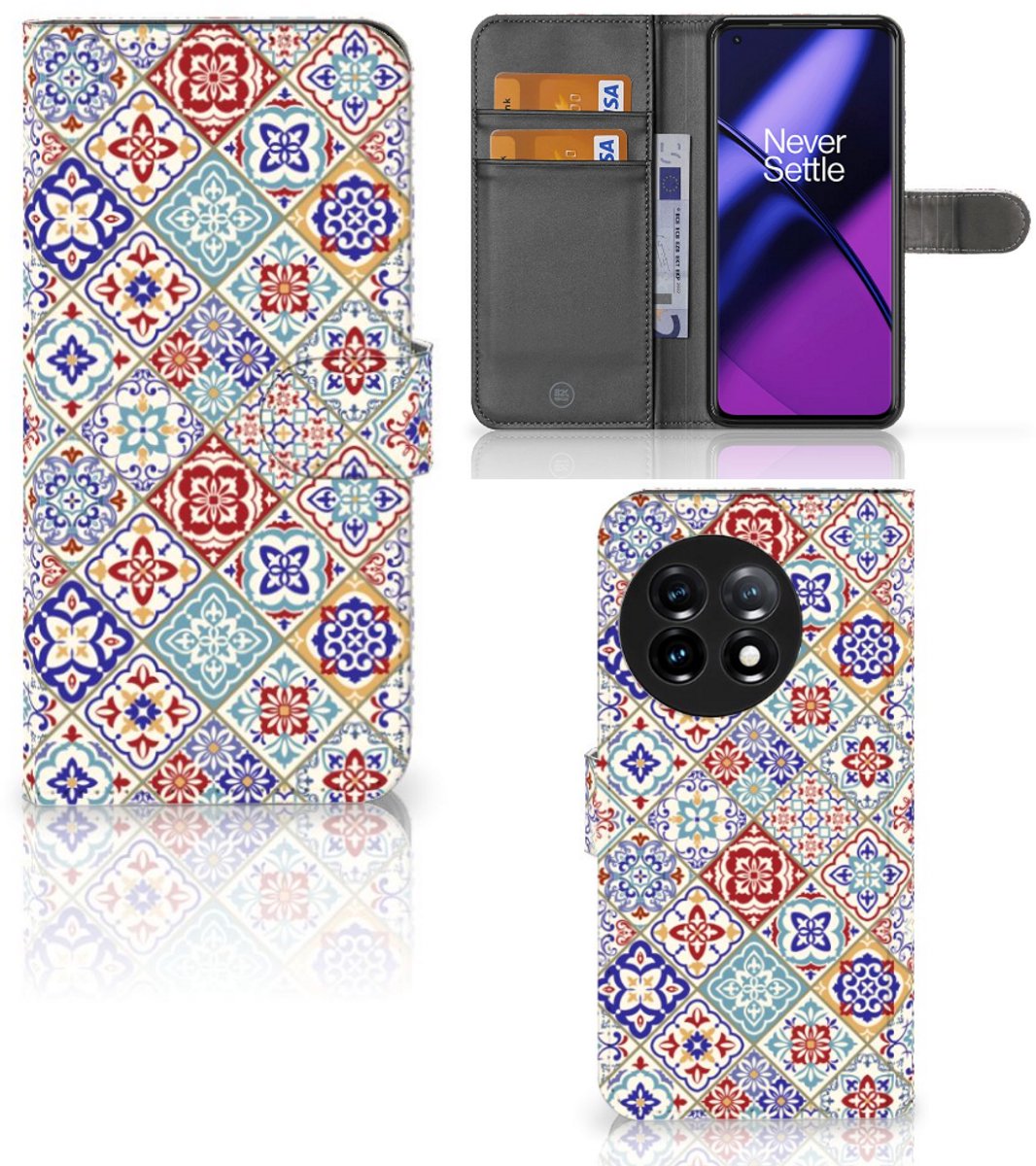 Boekhoesje voor OnePlus 11 Bookcase Tiles Color