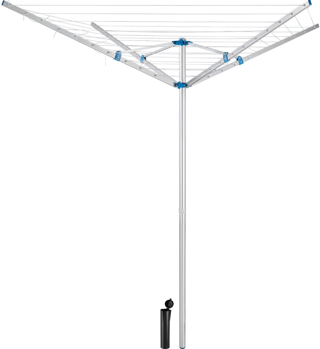 tectake® Droogmolen - 150 x 150 x 196 cm - Droogrek - Wasmolen van Aluminium - Draaibaar en in Hoogte Verstelbaar - Inclusief Voet