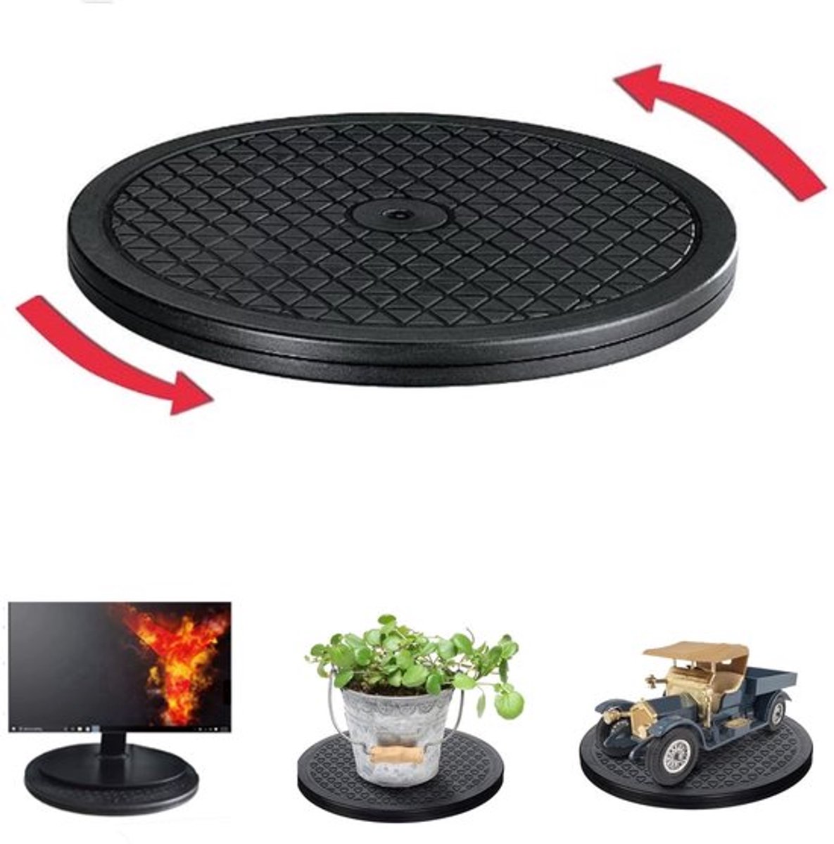 12 inch draaitafel/luie draaitafel, Geschikt voor monitor, TV, thuiskeuken, zwart