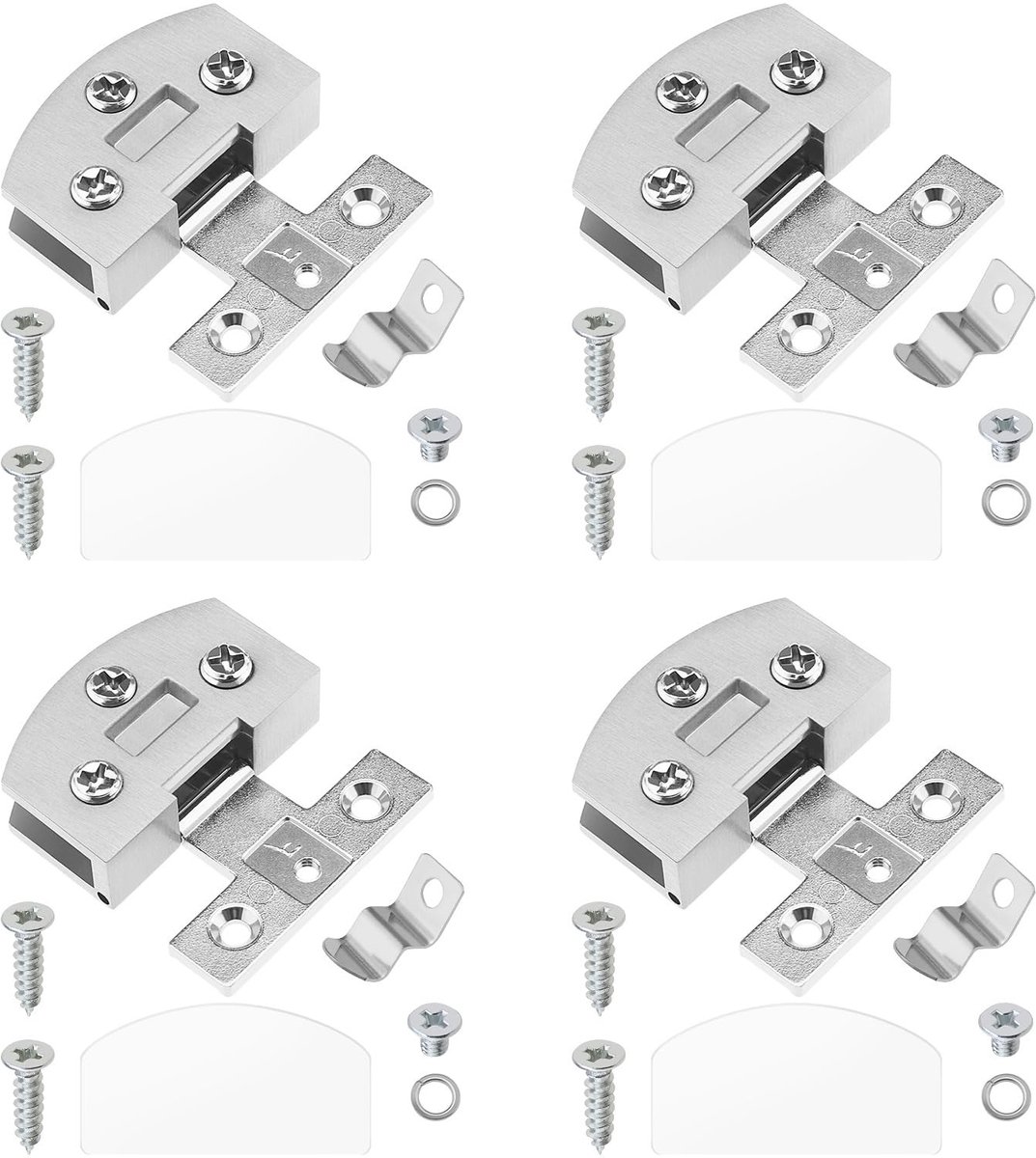 Dailygoods - Dailygoody - Glazen Scharnieren - Zinklegering - Veilig en stevig - Zilver - Meubelaccessoires - Geschikt voor glasdeuren - 4 stuks