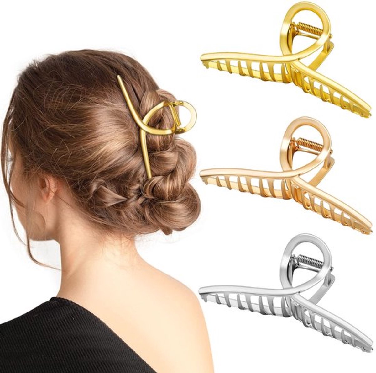 Haarclips Set van 3 - Sterke Grip - Metaal in Goud, Zilver en Rosé Goud
