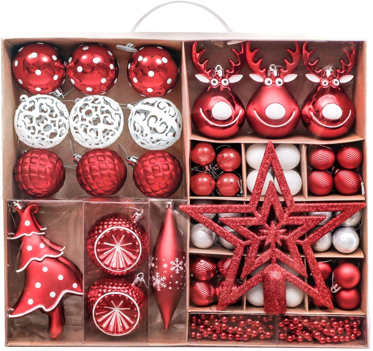 Dailygoods - Cosensi - Dailygoody - Kerstdecoraties - Onbreekbare kerstballen - Traditionele uitstraling - Rood en wit - 92-delige set - Geschikt voor kerstboomversiering -