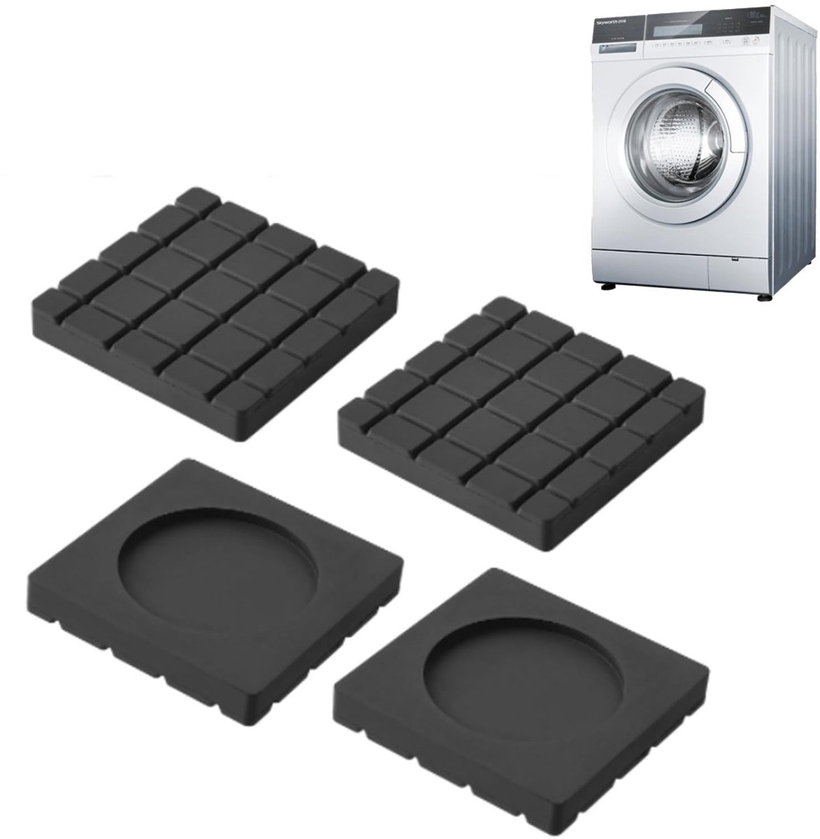 Dailygoods - Dailygoody - Anti-vibratiepads - Wasmachine - 4 stuks - Zwart - Rubber - Vibratiecontrole - Geschikt voor wasmachines - Model HTC-BT60808001-A53UK