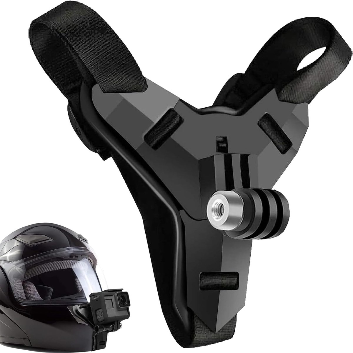 Dailygoods - Dailygoody - Motorfiets helmhouder - GoPro bevestiging - Stabiele kinsteun - Zwart - Actie camera mount - Voor motorhelm - Geschikt voor diverse camera's