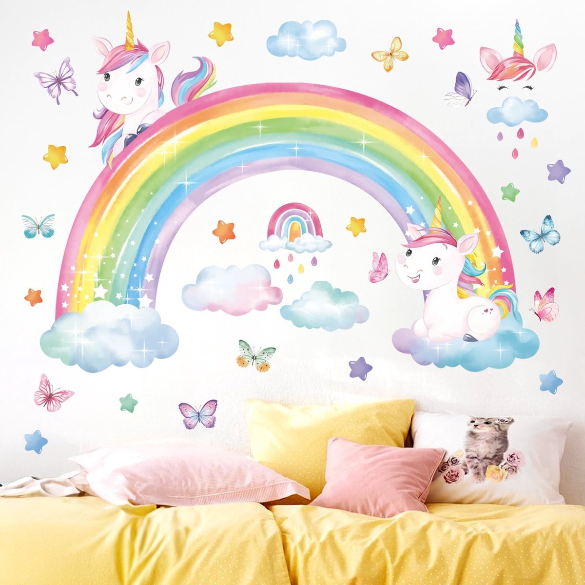 Dailygoods - Dailygoody - Regenboog Eenhoorn Muurstickers - Wanddecoratie - Mat - Kinderkamer - Muurstickers - Decoratief voor muren - Kinderen