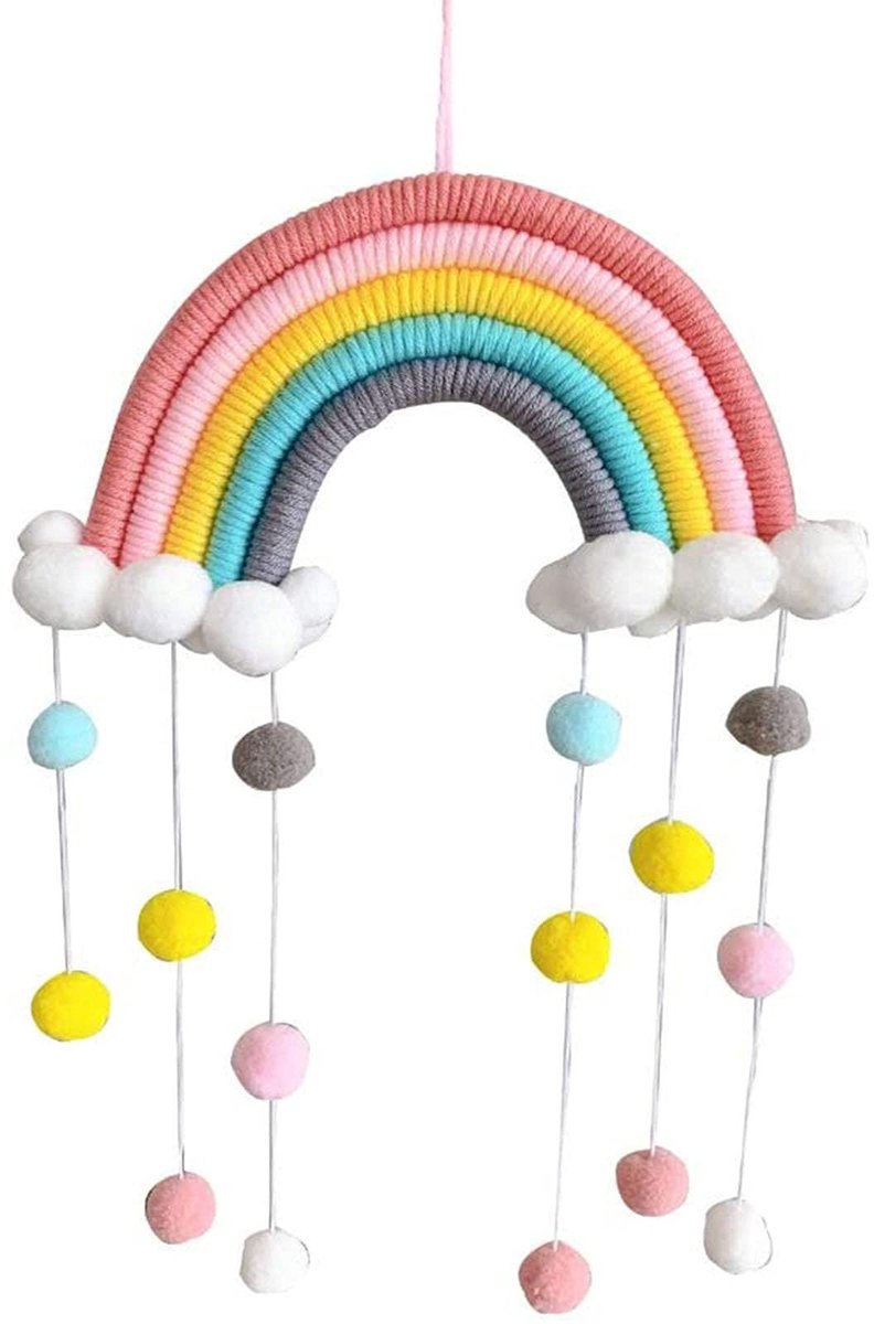 Dailygoods - Dailygoody - Handgeweven Wolken - Regenboogdecoratie Hanger - Unieke Wanddecoratie - Kleur - Speelse Sfeer - Perfect voor Slaapkamer en Woonkamer