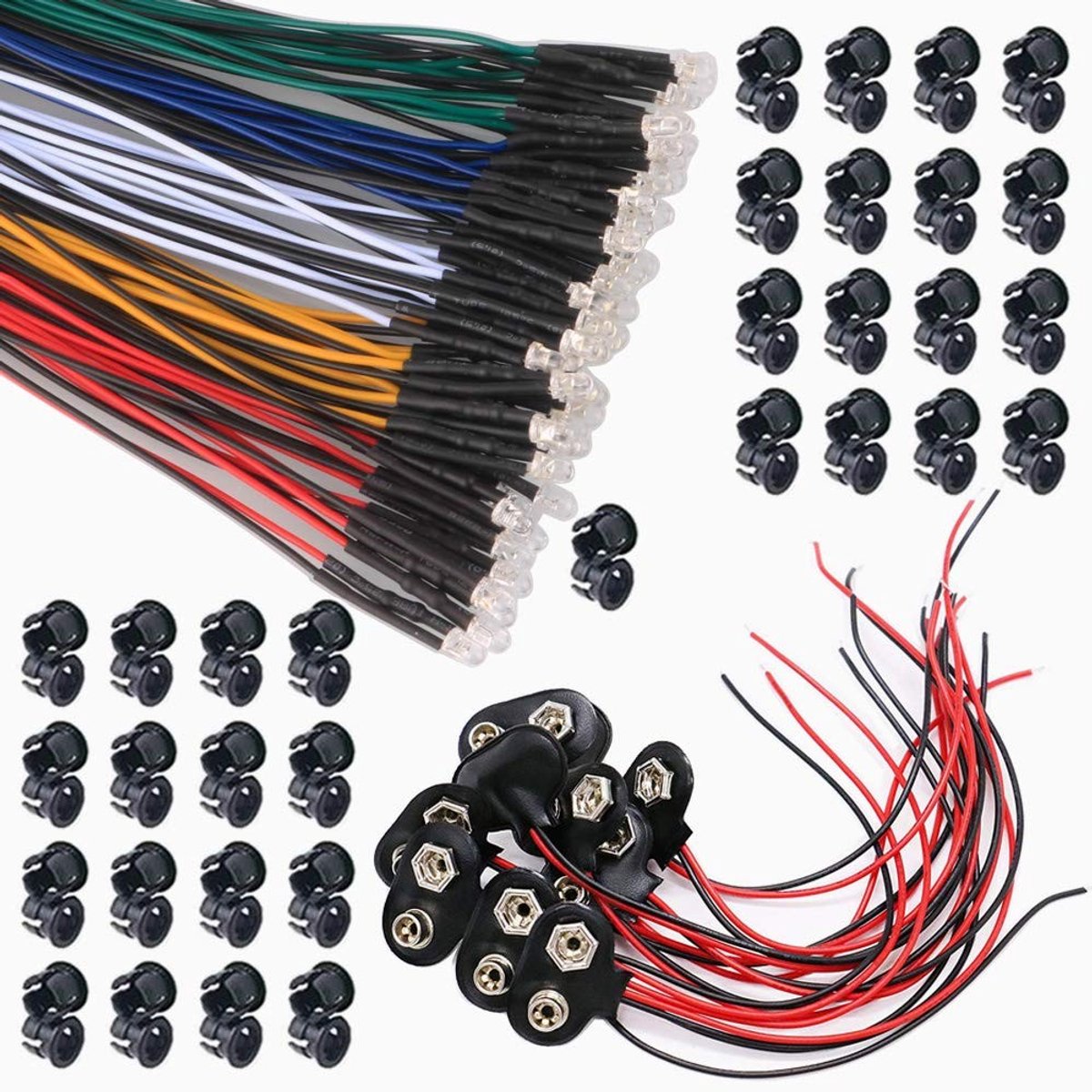 Dailygoods - Dailygoody - Voorbedrade LED - 50 stuks LED diodes - 12 V licht met kabel - 5 kleuren - Elektronische componenten - Geschikt voor hobbyisten - 3