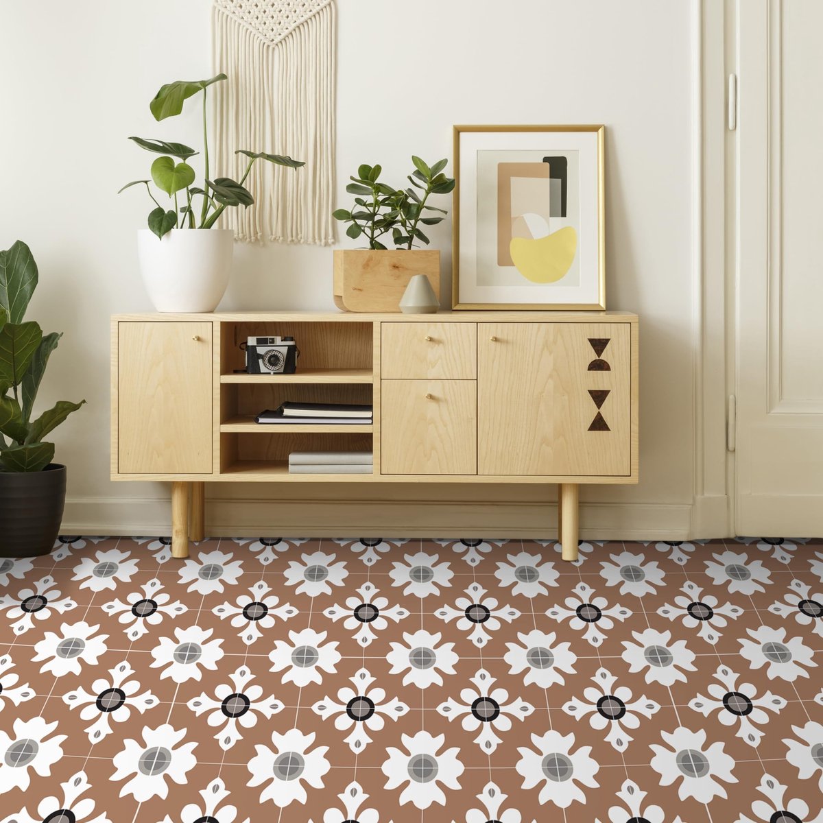 Dailygoods - Dailygoody - Vloertegels - Zelfklevende Vinyl Tegels - 20x20 cm - Donkerroze Kleur - Retro Design - 24 Stuks - Geschikt voor Keuken - Badkamer