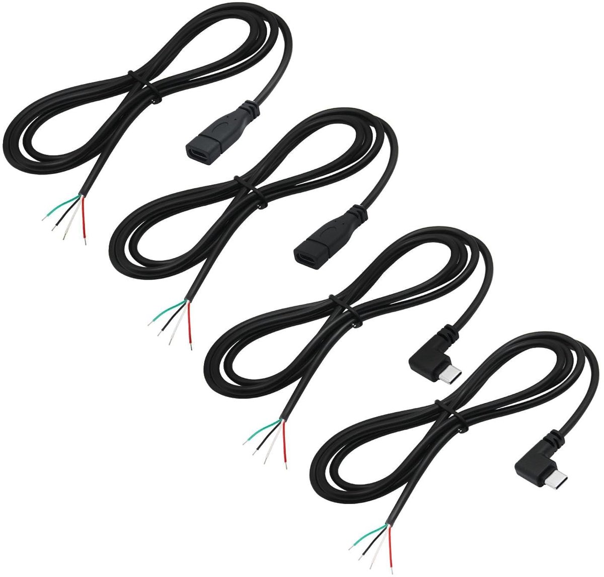 Dailygoods - Dailygoody - 4pcs USB C Pigtail Kabel - 90° Hoek - 100cm - DIY Bare Wire - 22 AWG