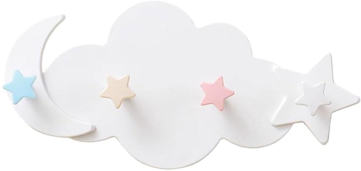 Dailygoods - Dailygoody - Garderobehaken - Ster en maan - Zelfklevend en waterdicht - Wit - Jashaken voor kinderen - Geschikt voor slaapkamer, badkamer en woonkame